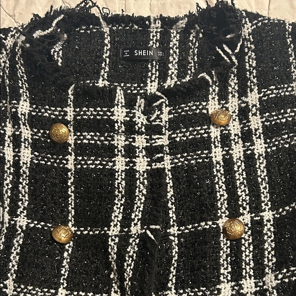 SHEIN Black and White Plaid Blazer Set - Picture 2 of 3
